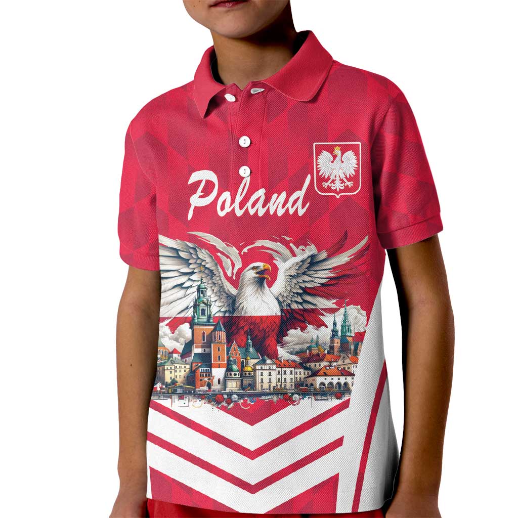 Personalized Poland White-Tailed Eagle Kid Polo Shirt Poznan City Flag Style - Wonder Print Shop