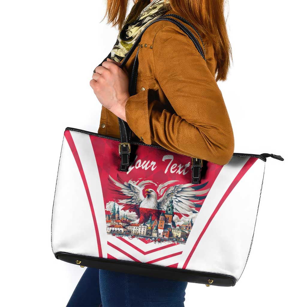 Personalized Poland White-Tailed Eagle Leather Tote Bag Poznan City Flag Style - Wonder Print Shop