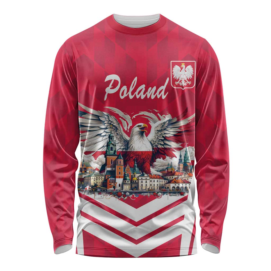 Personalized Poland White-Tailed Eagle Long Sleeve Shirt Poznan City Flag Style - Wonder Print Shop