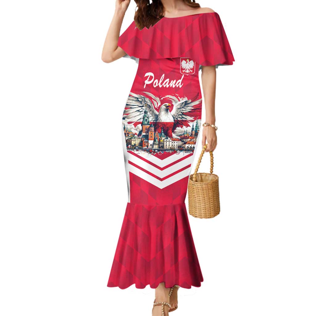 Personalized Poland White-Tailed Eagle Mermaid Dress Poznan City Flag Style - Wonder Print Shop