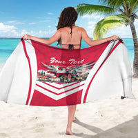 Personalized red and white eagle sarong, back view with 'Your Text' and chevron stripes