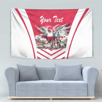 Red and white eagle tapestry flag with 'Your Text' centered in chevron frame