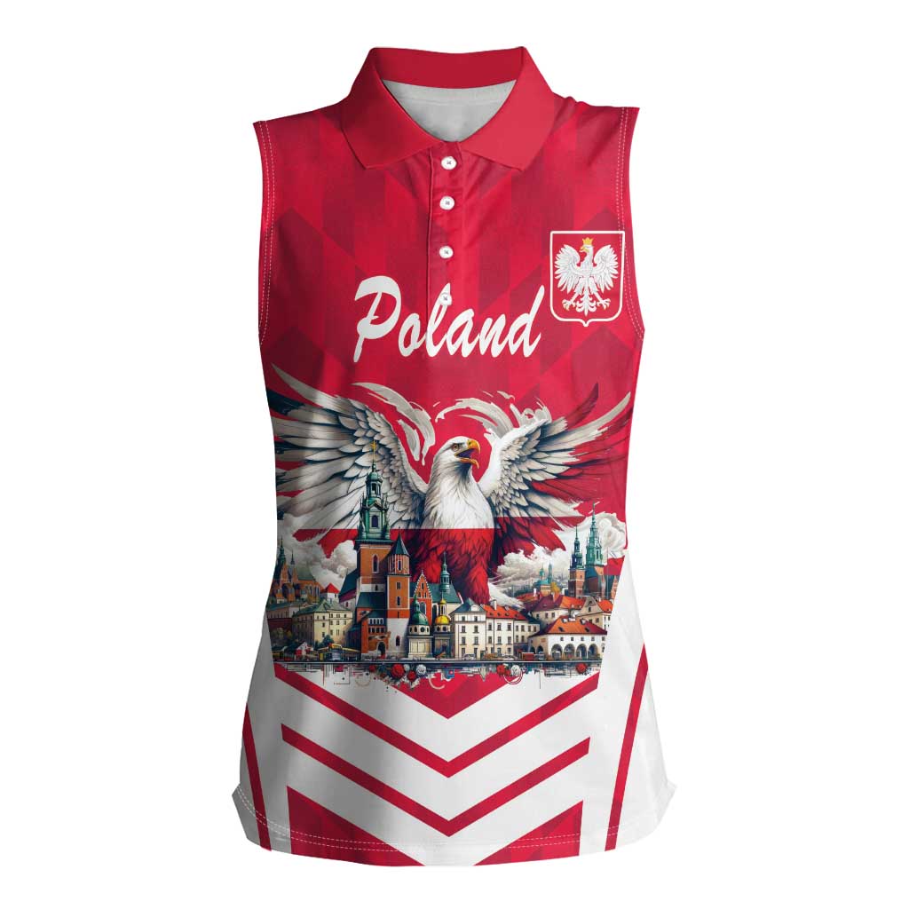 Personalized Poland White-Tailed Eagle Women Sleeveless Polo Shirt Poznan City Flag Style - Wonder Print Shop