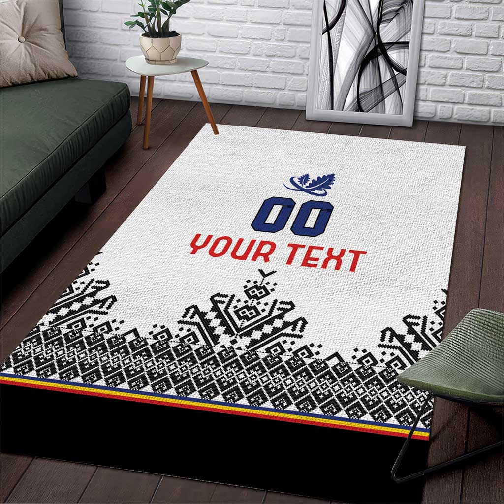 Custom Romania Rugby Area Rug White Version Retro Style