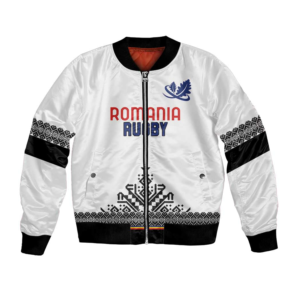 Custom Romania Rugby Bomber Jacket White Version Retro Style