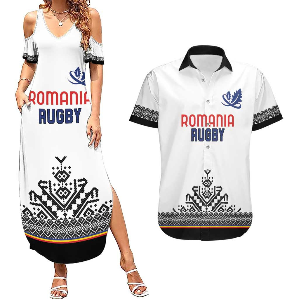 Custom Romania Rugby Couples Matching Summer Maxi Dress and Hawaiian Shirt White Version Retro Style