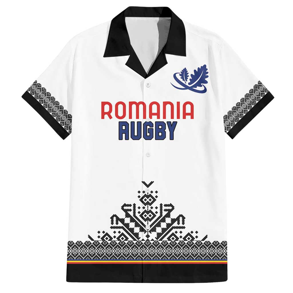 Custom Romania Rugby Hawaiian Shirt White Version Retro Style