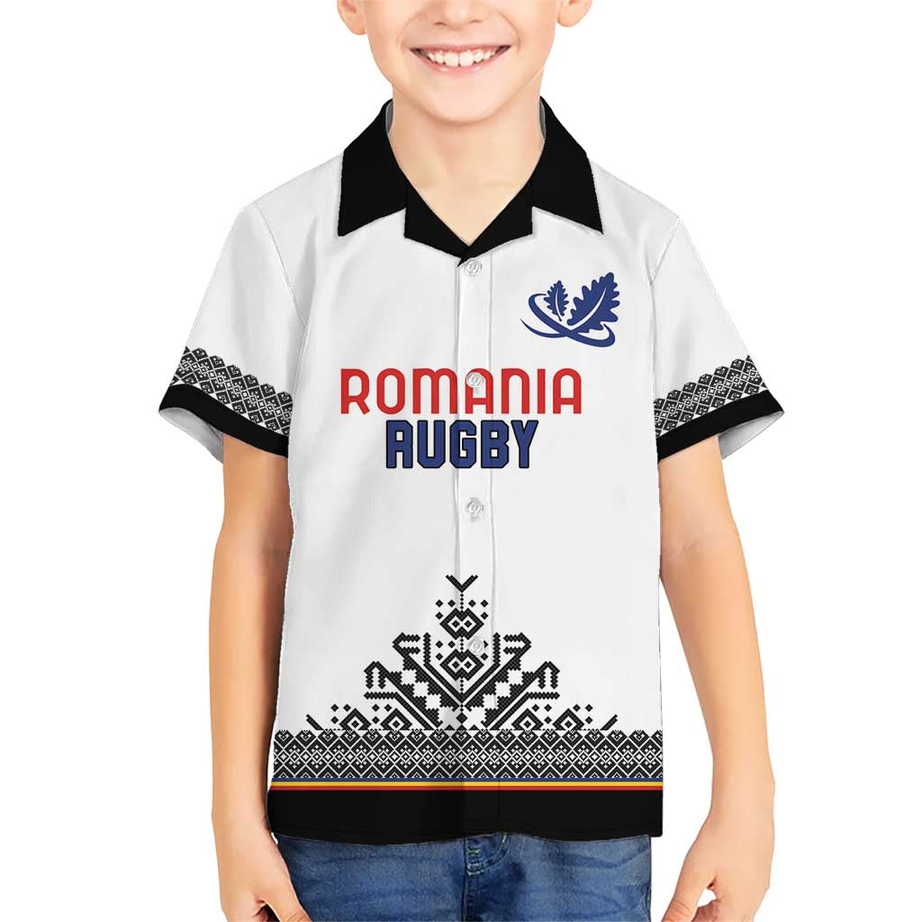 Custom Romania Rugby Kid Hawaiian Shirt White Version Retro Style