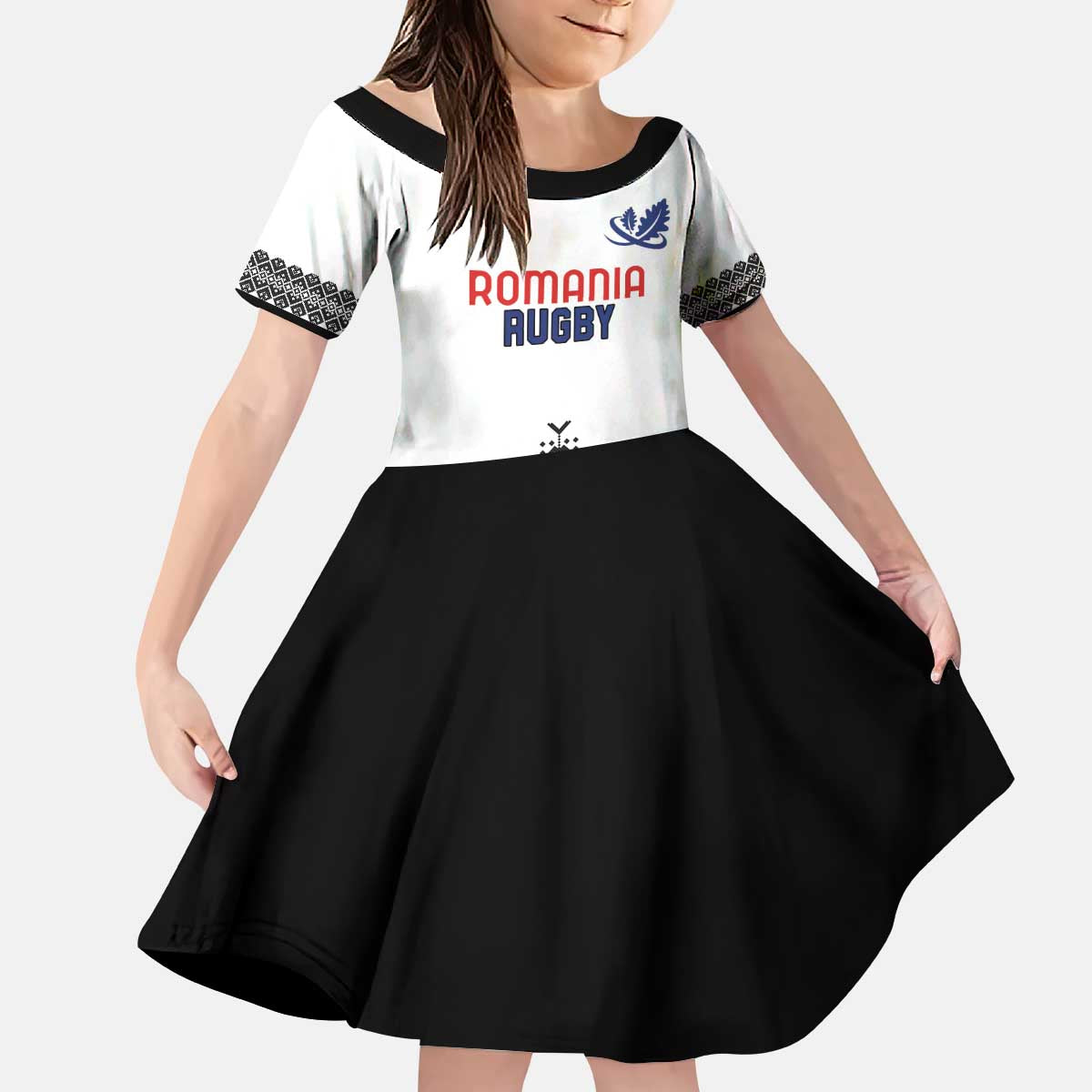 Custom Romania Rugby Kid Short Sleeve Dress White Version Retro Style