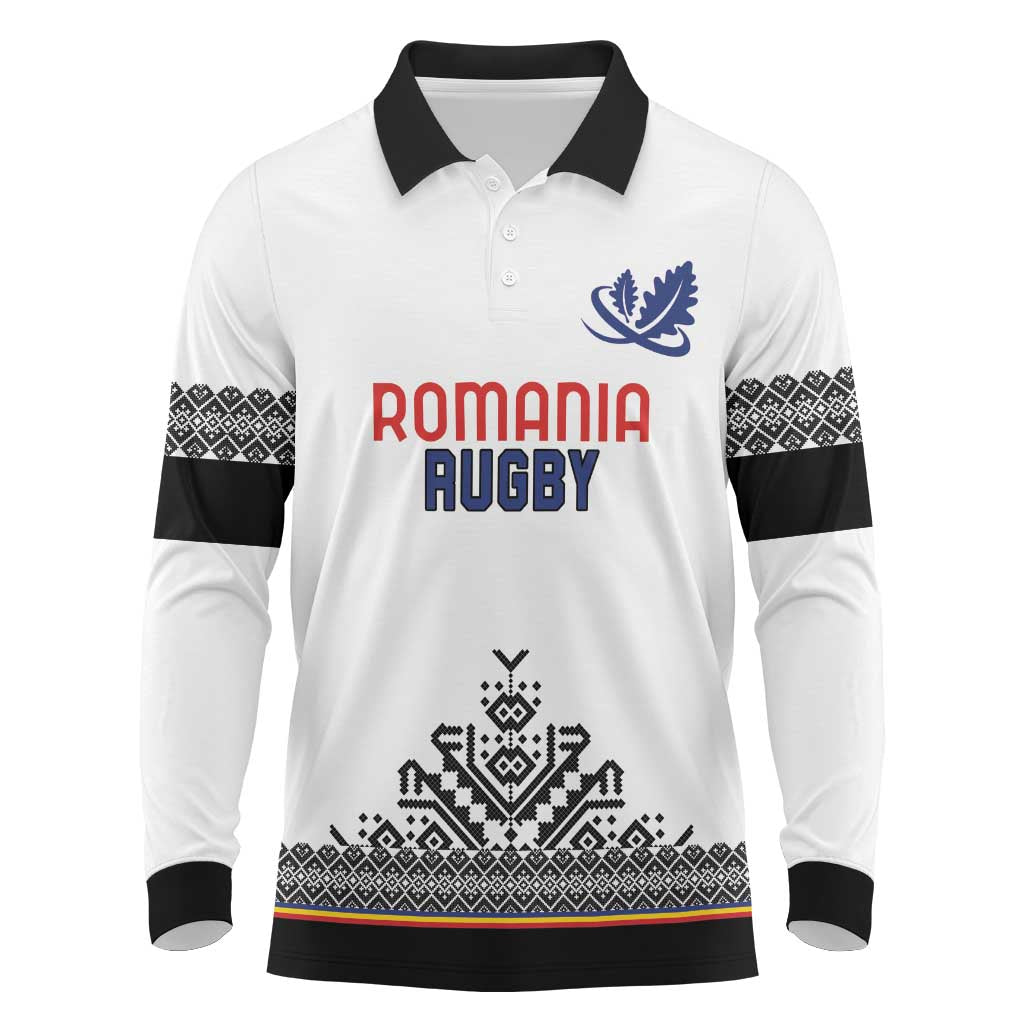 Custom Romania Rugby Long Sleeve Polo Shirt White Version Retro Style