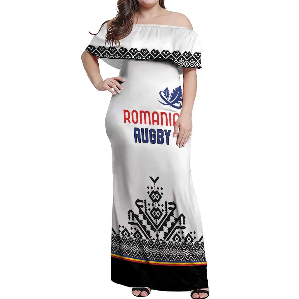 Custom Romania Rugby Off Shoulder Maxi Dress White Version Retro Style