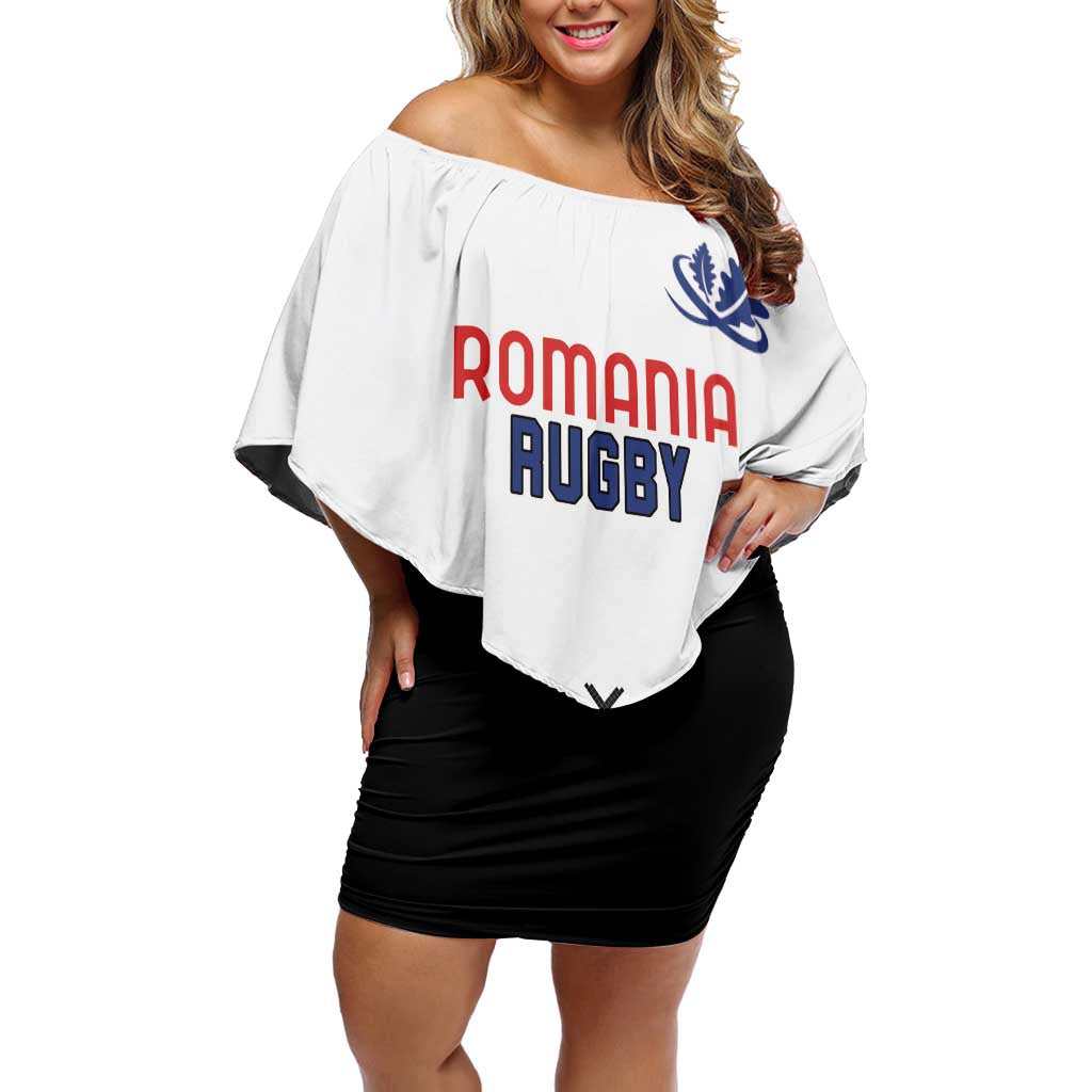 Custom Romania Rugby Off Shoulder Short Dress White Version Retro Style