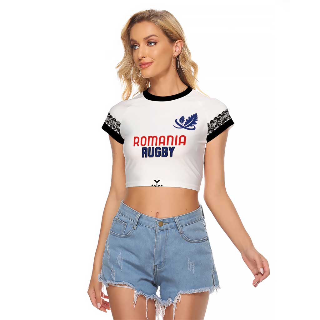 Custom Romania Rugby Raglan Cropped T Shirt White Version Retro Style - Wonder Print Shop