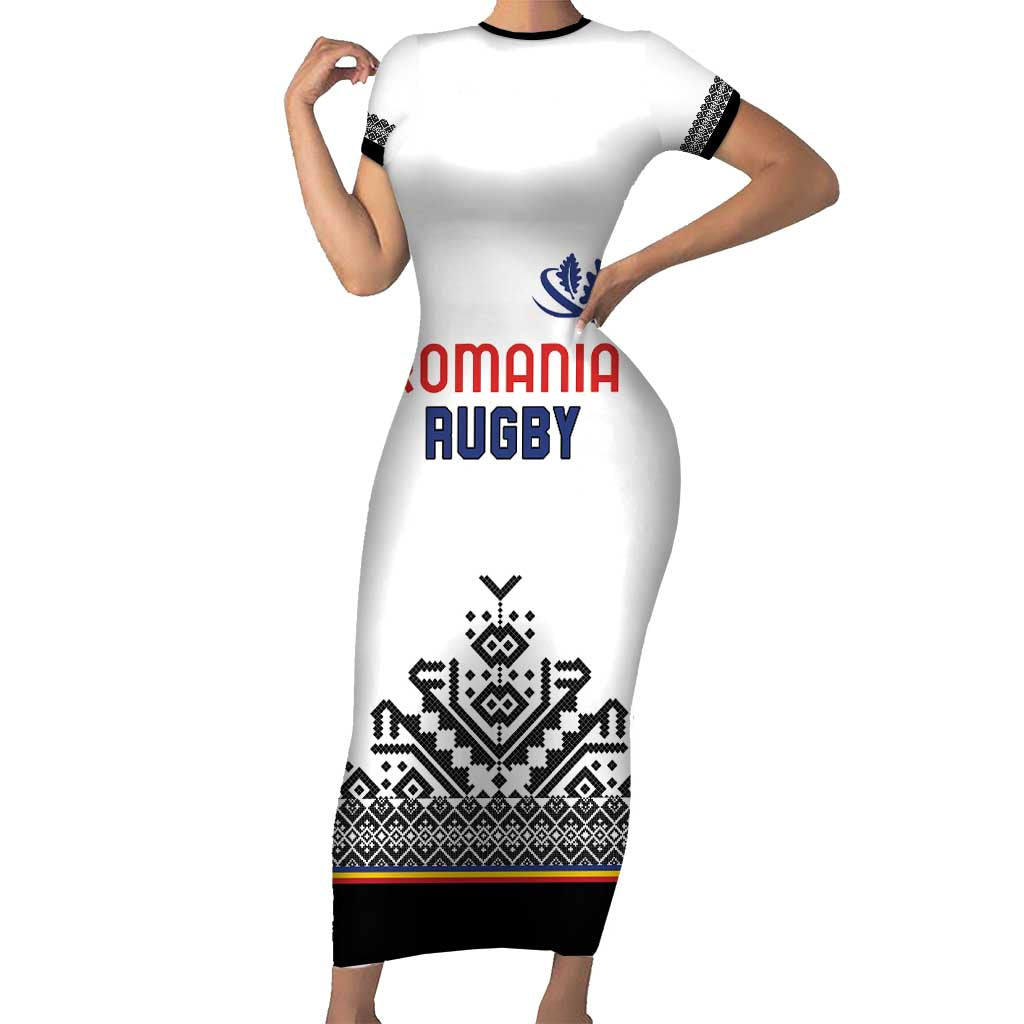 Custom Romania Rugby Short Sleeve Bodycon Dress White Version Retro Style