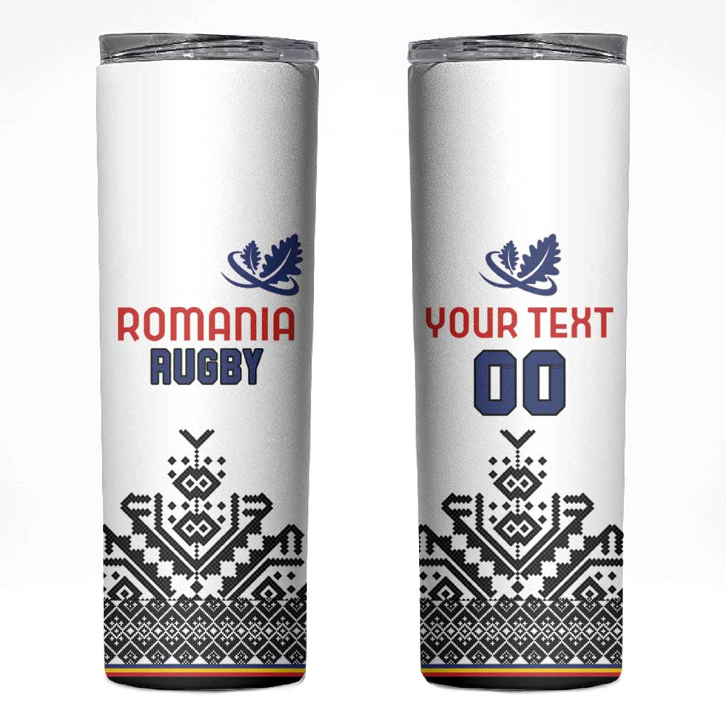 Custom Romania Rugby Skinny Tumbler White Version Retro Style