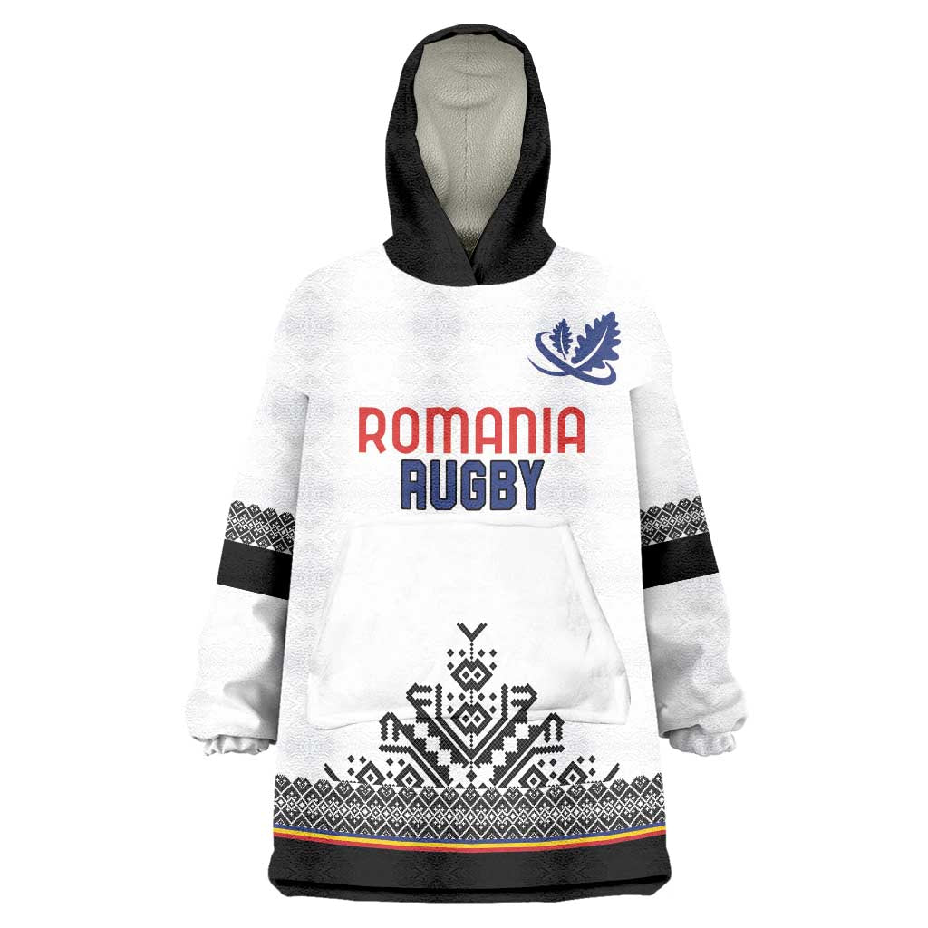 Custom Romania Rugby Wearable Blanket Hoodie White Version Retro Style