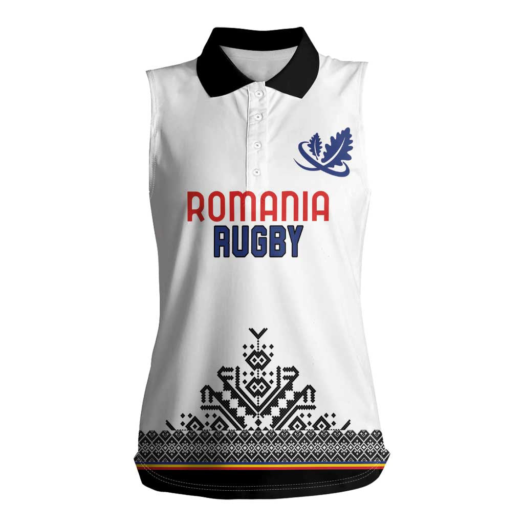 Custom Romania Rugby Women Sleeveless Polo Shirt White Version Retro Style