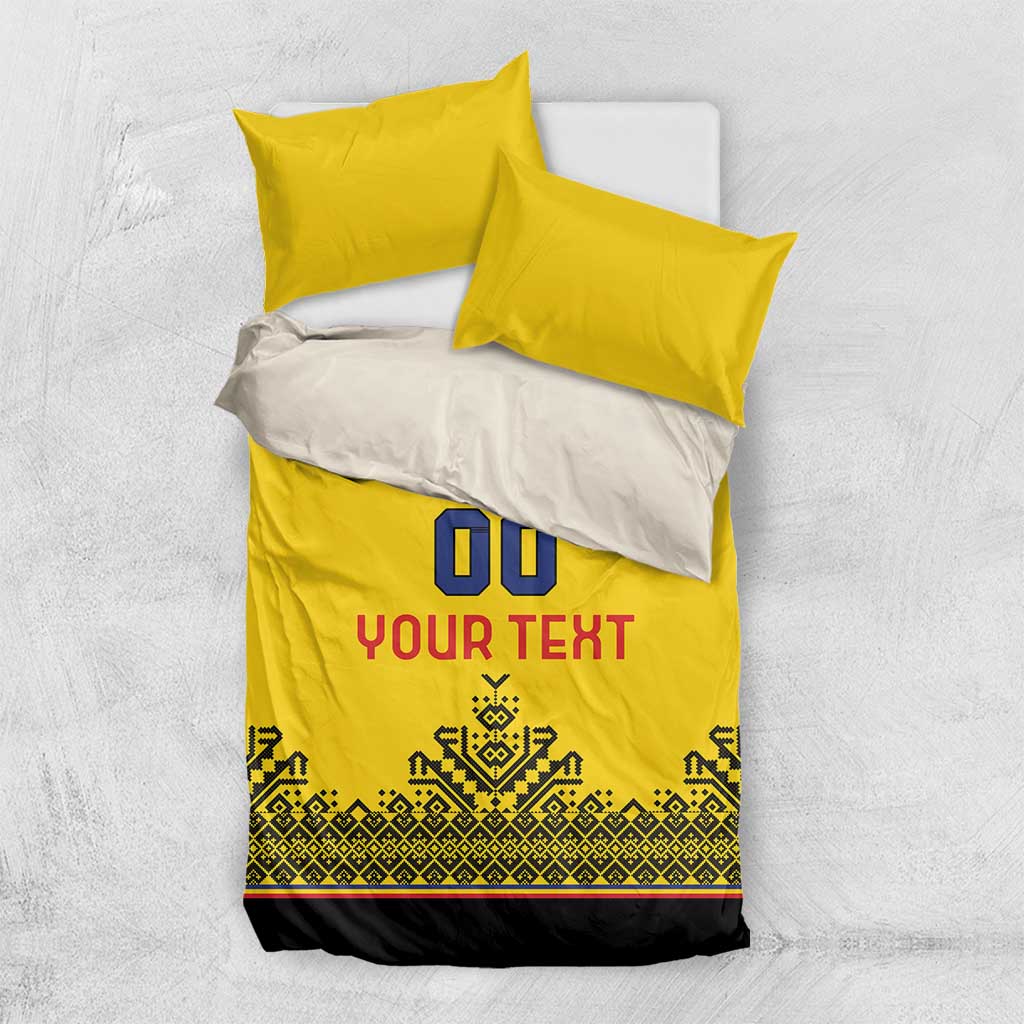 Yellow and black rugby bedding set with two yellow pillows and YOUR TEXT design