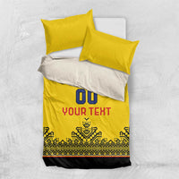 Yellow and black rugby bedding set with two yellow pillows and YOUR TEXT design