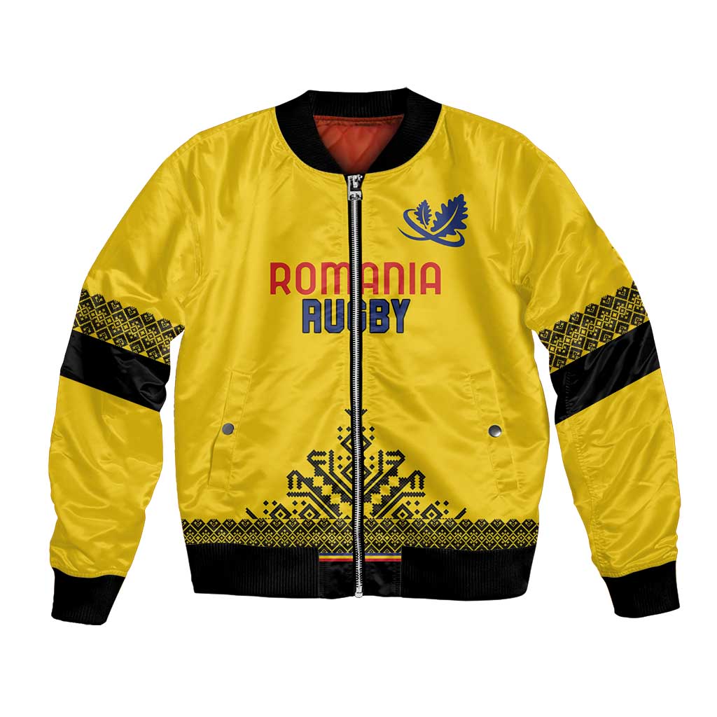 Custom Romania Rugby Bomber Jacket Yellow Version Retro Style