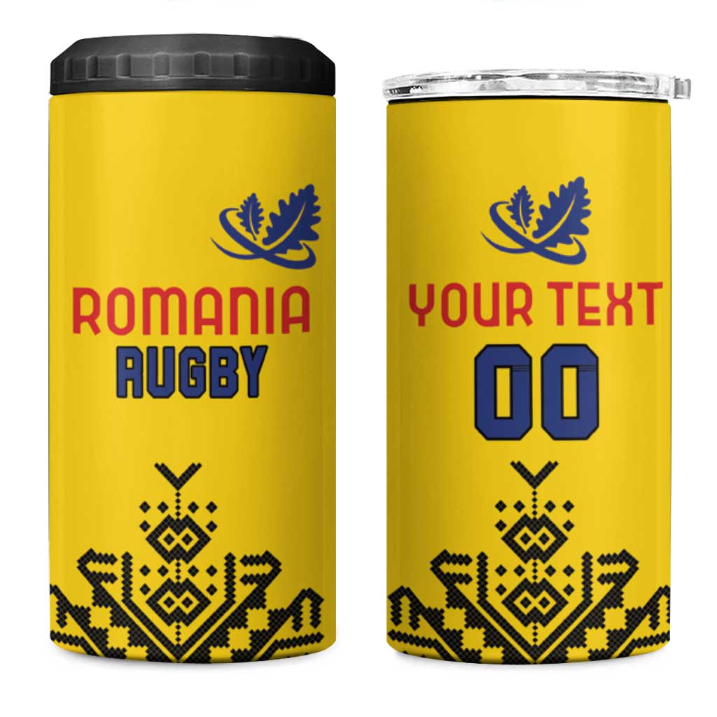 Custom Romania Rugby 4 in 1 Can Cooler Tumbler Yellow Version Retro Style