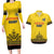 Custom Romania Rugby Couples Matching Long Sleeve Bodycon Dress and Hawaiian Shirt Yellow Version Retro Style