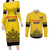 Custom Romania Rugby Couples Matching Long Sleeve Bodycon Dress and Long Sleeve Button Shirt Yellow Version Retro Style