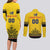 Custom Romania Rugby Couples Matching Long Sleeve Bodycon Dress and Long Sleeve Button Shirt Yellow Version Retro Style