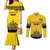 Custom Romania Rugby Couples Matching Mermaid Dress and Long Sleeve Button Shirt Yellow Version Retro Style