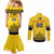 Custom Romania Rugby Couples Matching Mermaid Dress and Long Sleeve Button Shirt Yellow Version Retro Style