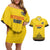 Custom Romania Rugby Couples Matching Off Shoulder Short Dress and Hawaiian Shirt Yellow Version Retro Style