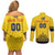 Custom Romania Rugby Couples Matching Off Shoulder Short Dress and Long Sleeve Button Shirt Yellow Version Retro Style