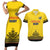 Custom Romania Rugby Couples Matching Short Sleeve Bodycon Dress and Hawaiian Shirt Yellow Version Retro Style