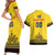 Custom Romania Rugby Couples Matching Short Sleeve Bodycon Dress and Hawaiian Shirt Yellow Version Retro Style