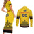 Custom Romania Rugby Couples Matching Short Sleeve Bodycon Dress and Long Sleeve Button Shirt Yellow Version Retro Style