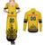 Custom Romania Rugby Couples Matching Summer Maxi Dress and Long Sleeve Button Shirt Yellow Version Retro Style