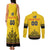 Custom Romania Rugby Couples Matching Tank Maxi Dress and Long Sleeve Button Shirt Yellow Version Retro Style