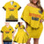 Custom Romania Rugby Family Matching Off Shoulder Short Dress and Hawaiian Shirt Yellow Version Retro Style