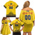 Custom Romania Rugby Family Matching Off Shoulder Short Dress and Hawaiian Shirt Yellow Version Retro Style