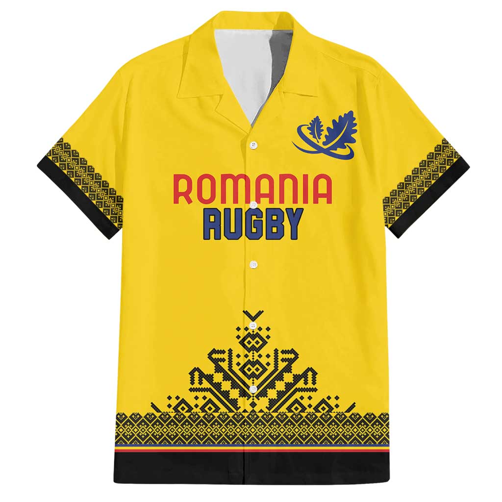 Custom Romania Rugby Hawaiian Shirt Yellow Version Retro Style