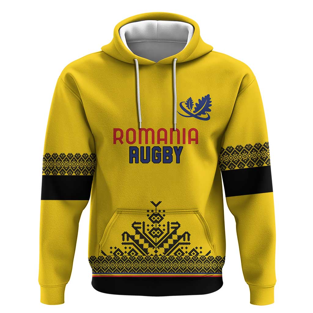 Custom Romania Rugby Hoodie Yellow Version Retro Style