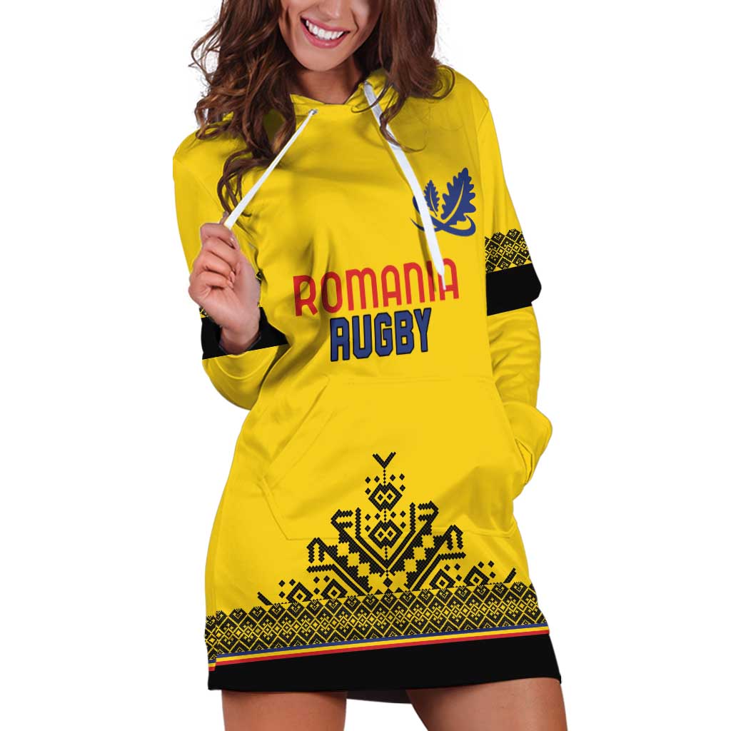 Custom Romania Rugby Hoodie Dress Yellow Version Retro Style