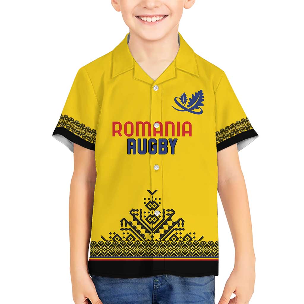 Custom Romania Rugby Kid Hawaiian Shirt Yellow Version Retro Style