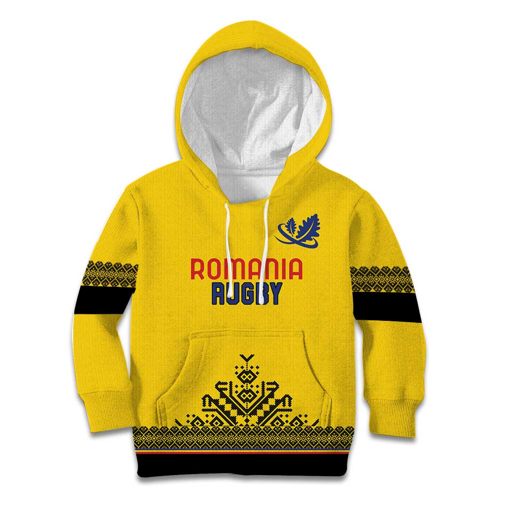 Custom Romania Rugby Kid Hoodie Yellow Version Retro Style