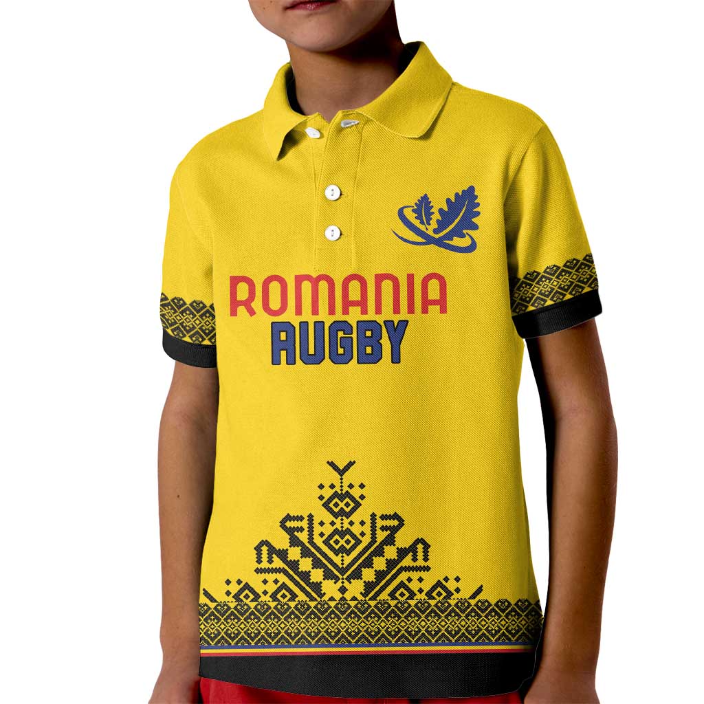 Custom Romania Rugby Kid Polo Shirt Yellow Version Retro Style