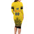 Custom Romania Rugby Long Sleeve Bodycon Dress Yellow Version Retro Style