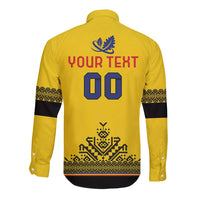 Yellow long-sleeve rugby button shirt with YOUR TEXT, number 00, and back print