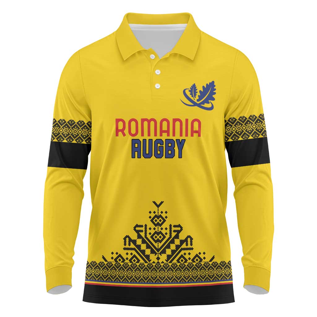 Custom Romania Rugby Long Sleeve Polo Shirt Yellow Version Retro Style