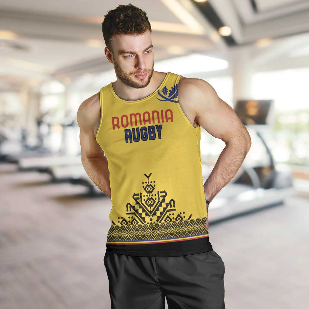 Custom Romania Rugby Men Tank Top Yellow Version Retro Style