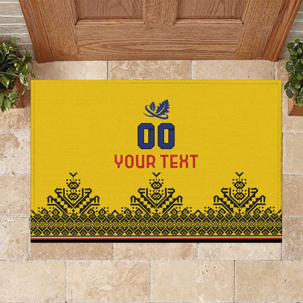 Custom Romania Rugby Rubber Doormat Yellow Version Retro Style - Wonder Print Shop